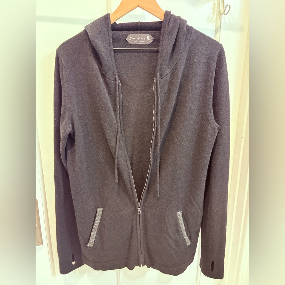 Hale Harden Cashmere Black Full Zip Hoodie Sweater Quiet Luxury Made in USA Sz M - Picture 8 of 15